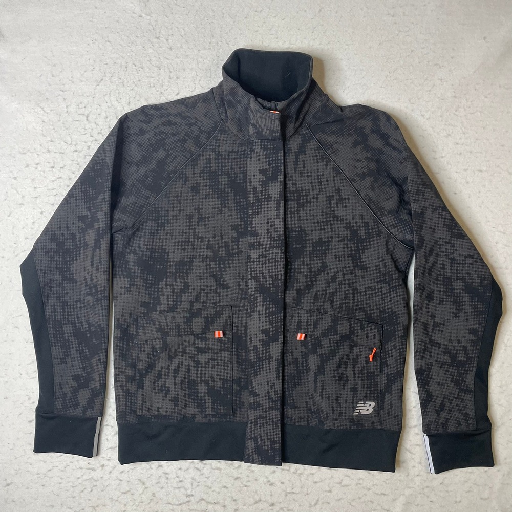 New Balance Running Jacket Womens Size M Black Camo Full Zip Mock Neck WJ03253